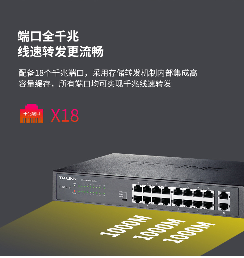 TP-LINK TL-SG1218P全千兆以太网PoE交换机16口千兆PoE供
