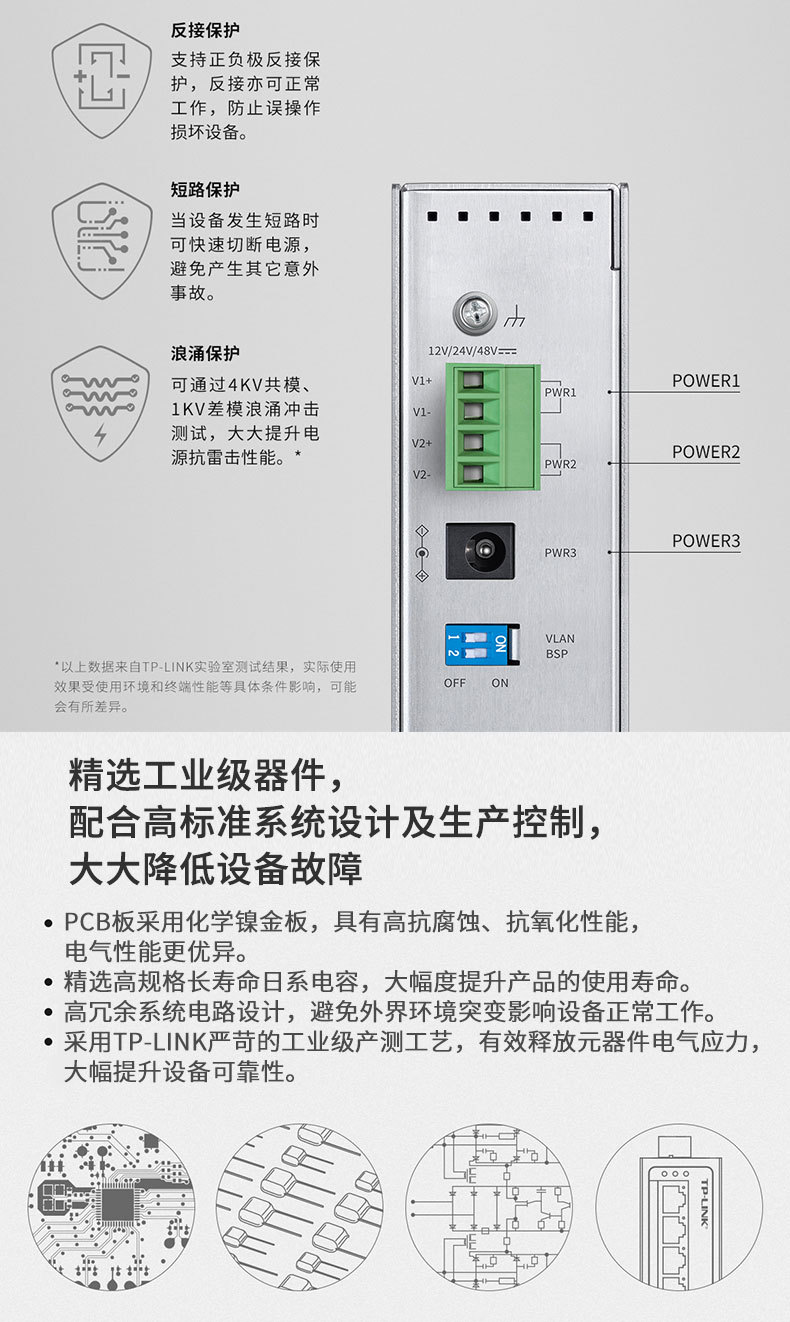 TP-LINK 5/8/16/24口百/千兆工业级交换机VLAN隔离导轨式