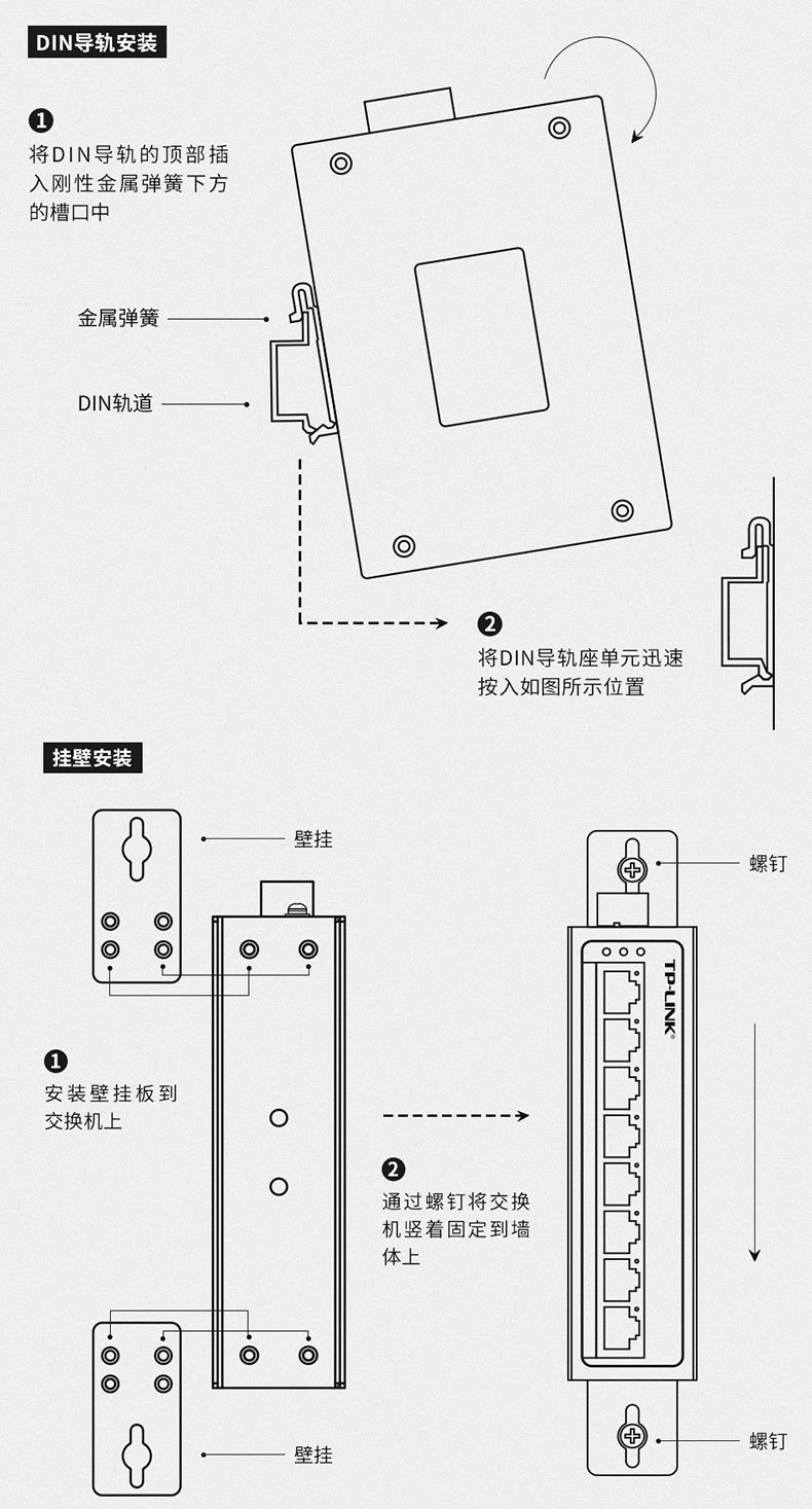 TP-LINK 5/8/16/24口百/千兆工业级交换机VLAN隔离导轨式