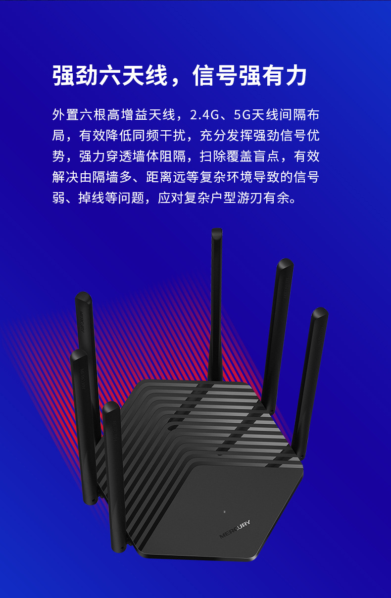 水星1900M双频5G千兆口六线 D191g易展无线路由器批发高