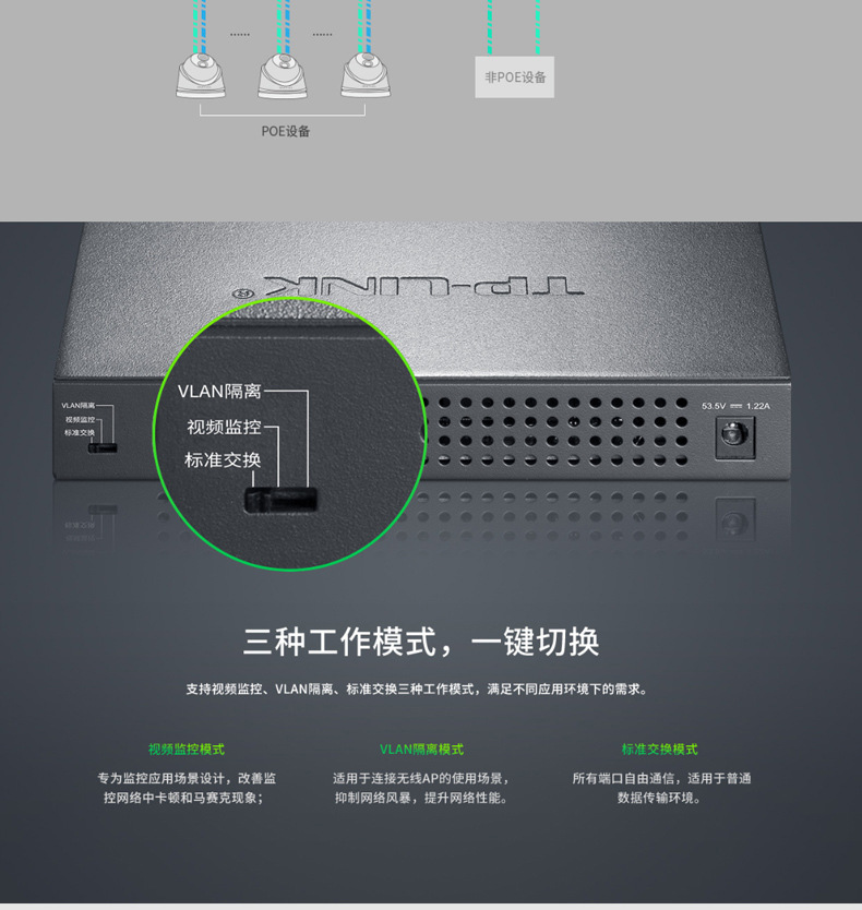 TP-LINK TL-SG1210DP全千兆8口PoE监控网络交换机8GE(PoE