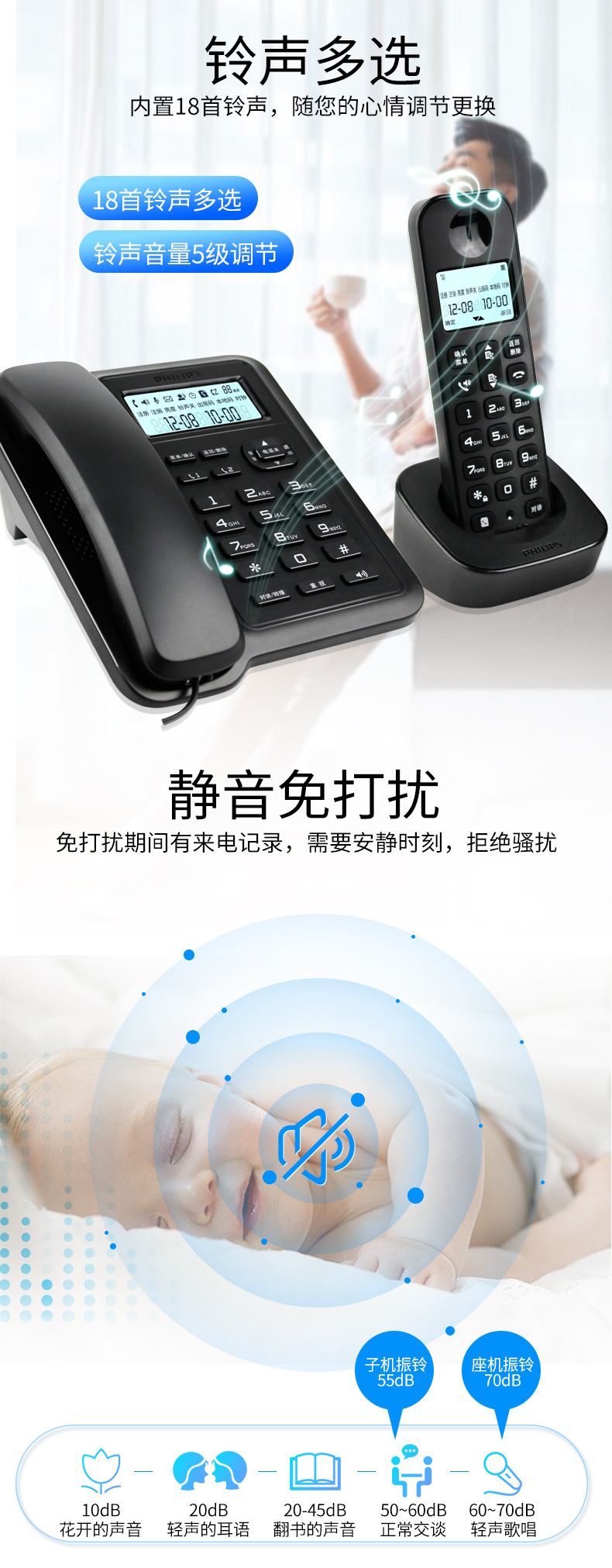 飞利浦 DCTG167 无线子母机电话机 家用固定座机 办公室