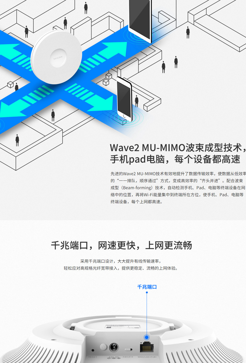 TP-LINK TL-XAP3007GC-PoE/DC 易展版wifi6吸顶AP千兆端